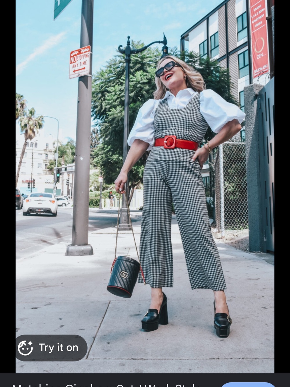 Cabi gingham set wide leg crop pant/tank